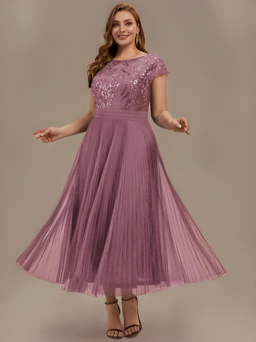 robe midi sans manches à sequins col rond en A #Couleur_Orchidee