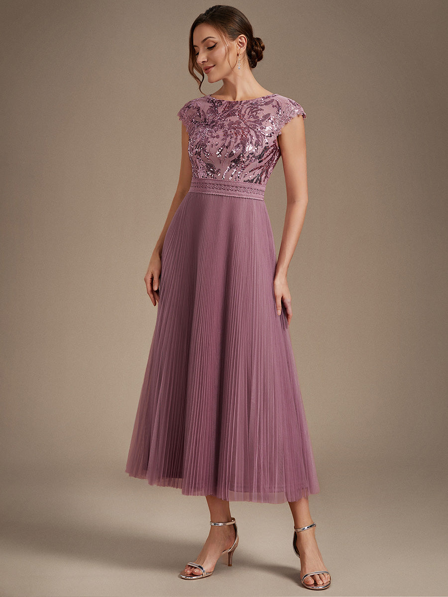 robe midi sans manches à sequins col rond en A #Couleur_Orchidee