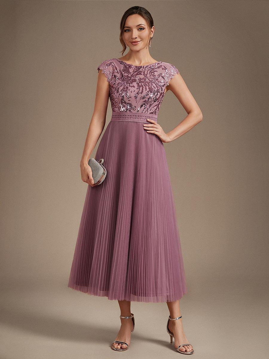 robe midi sans manches à sequins col rond en A #Couleur_Orchidee