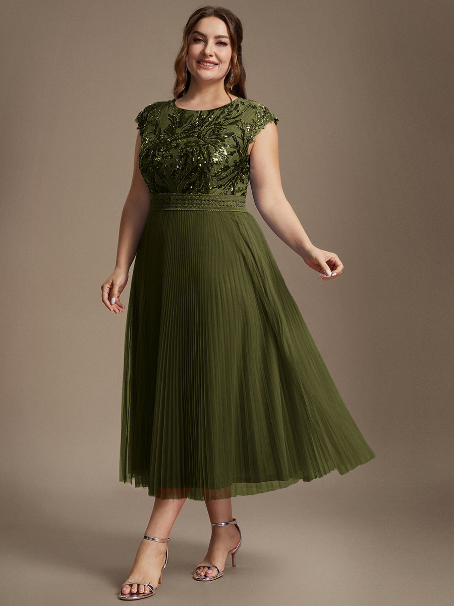 robe midi sans manches à sequins col rond en A #Couleur_Vert Olive