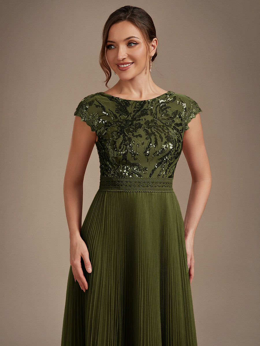 robe midi sans manches à sequins col rond en A #Couleur_Vert Olive