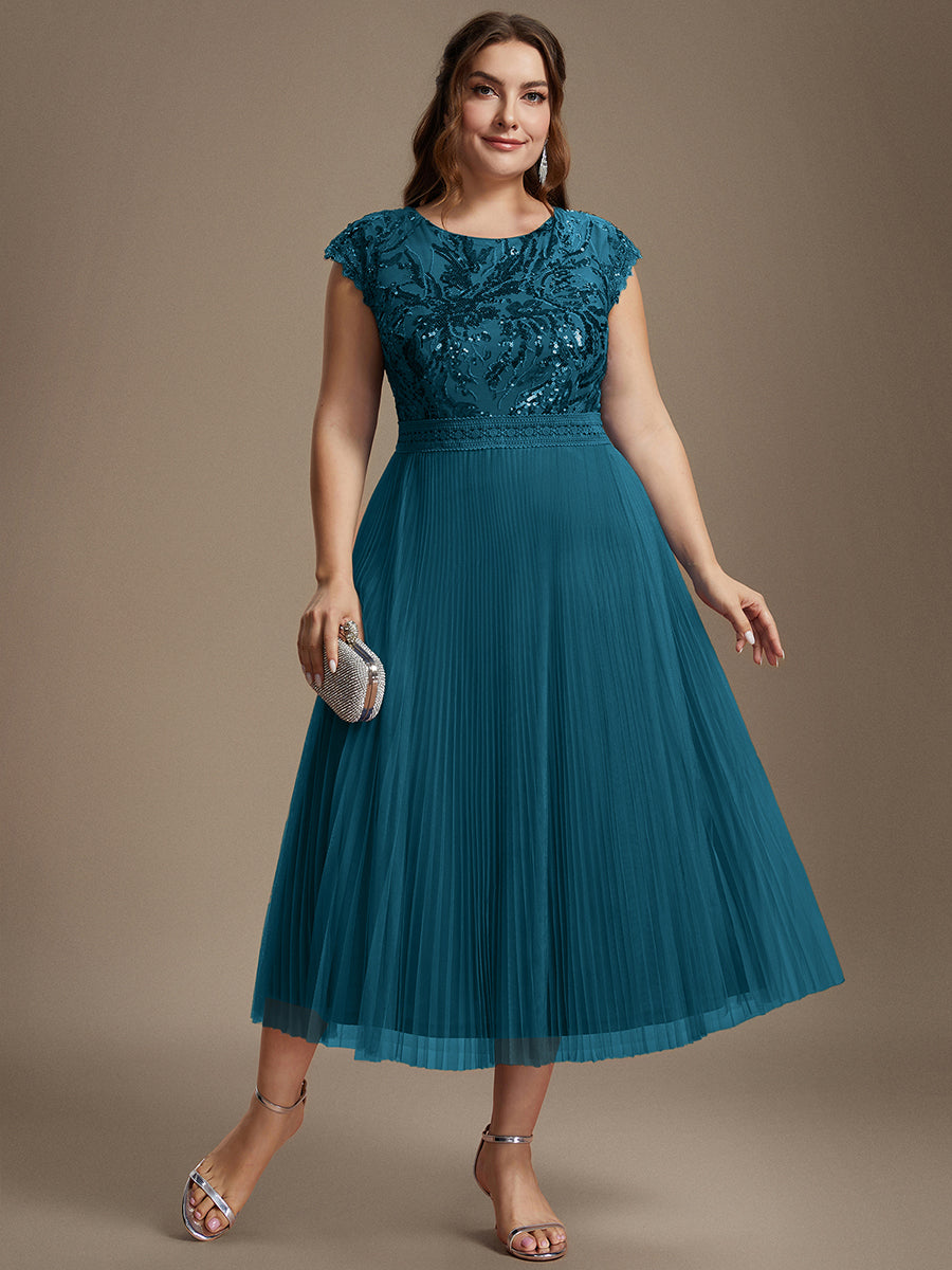 robe midi sans manches à sequins col rond en A #Couleur_Bleu Sarcelle