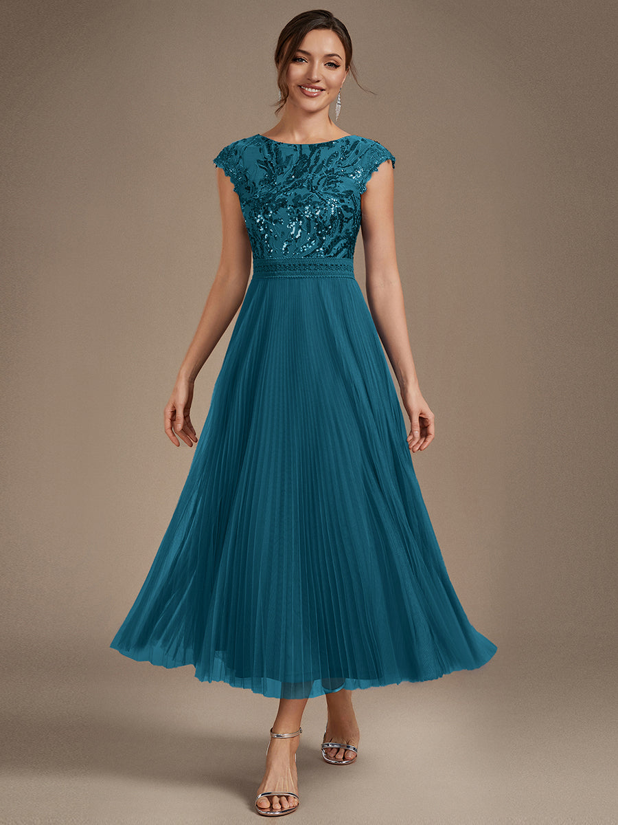 robe midi sans manches à sequins col rond en A #Couleur_Bleu Sarcelle