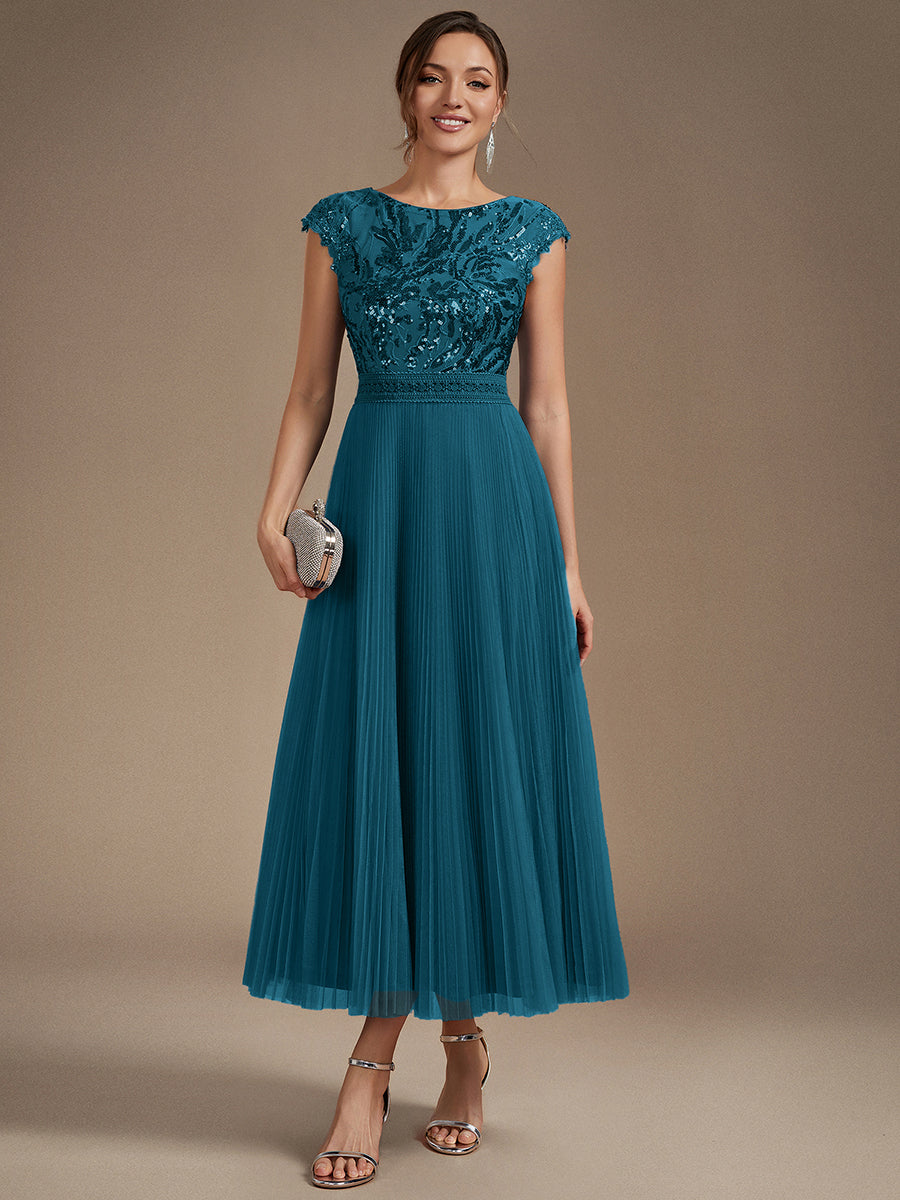 robe midi sans manches à sequins col rond en A #Couleur_Bleu Sarcelle