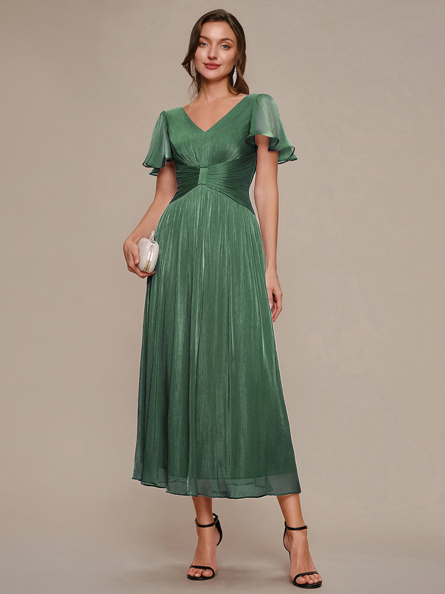 robe midi à manches courtes avec volants en V et détails froncés #Couleur_Eukalyptus Grün