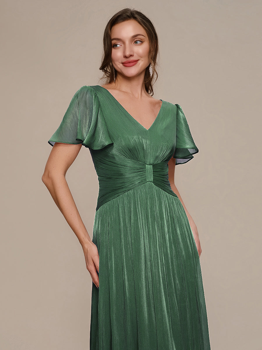 robe midi à manches courtes avec volants en V et détails froncés #Couleur_Eukalyptus Grün