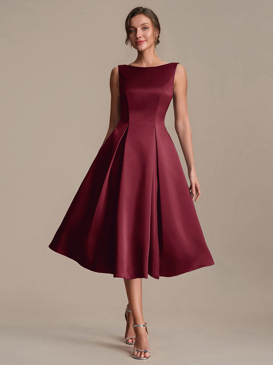 Robe midi longueur ballerine sans bretelles à encolure bateau avec poche #Couleur_Bordeaux