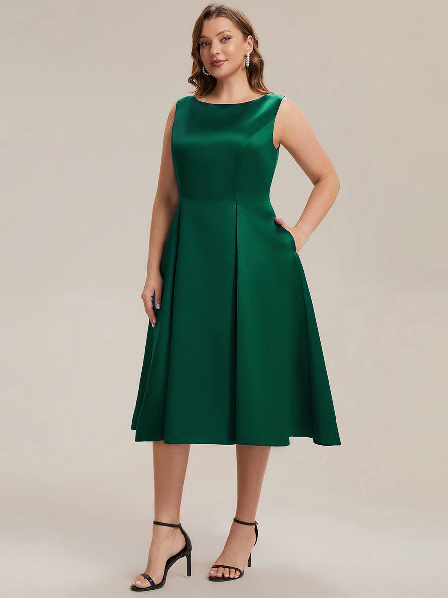 Robe midi longueur ballerine sans bretelles à encolure bateau avec poche #Couleur_Vert Fonce