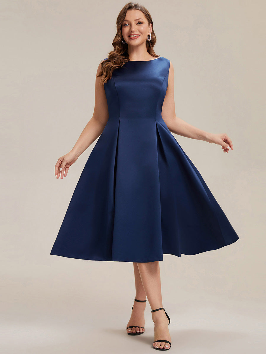 Robe midi longueur ballerine sans bretelles à encolure bateau avec poche #Couleur_Bleu Marine