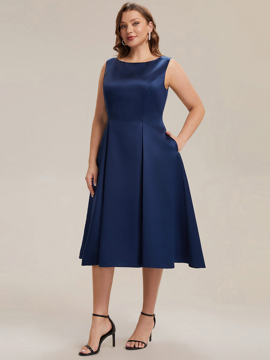 Robe midi longueur ballerine sans bretelles à encolure bateau avec poche #Couleur_Bleu Marine