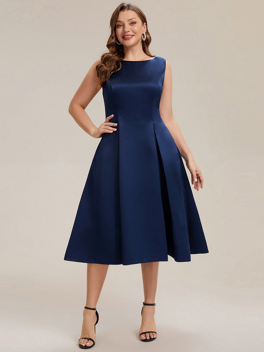 Robe midi longueur ballerine sans bretelles à encolure bateau avec poche #Couleur_Bleu Marine