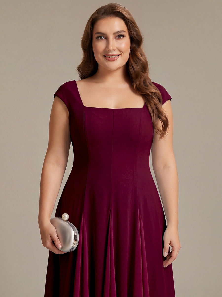 Robe midi de bal sans manches à encolure carrée extensible et patchwork #Couleur_Bordeaux