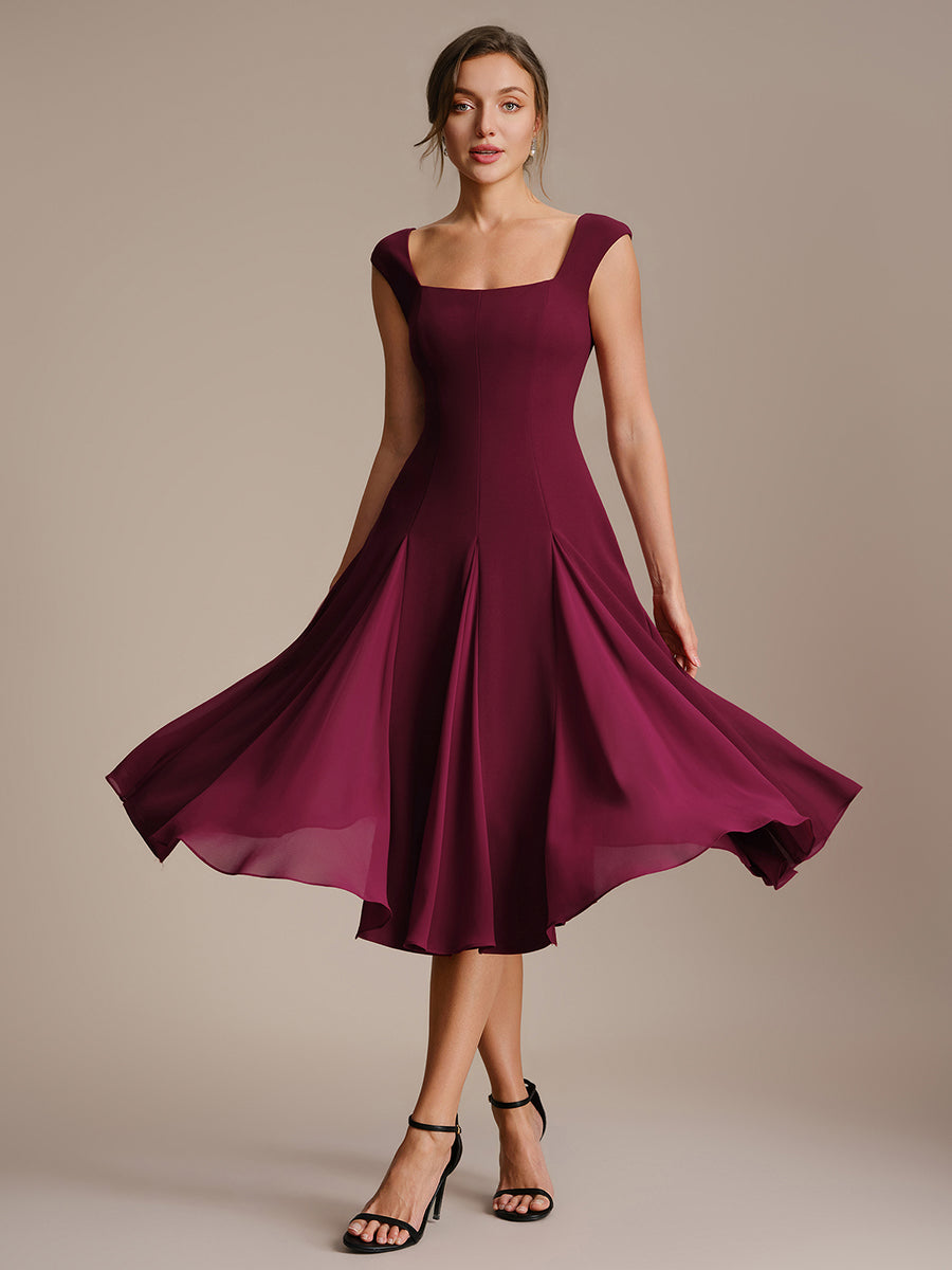 Robe midi de bal sans manches à encolure carrée extensible et patchwork #Couleur_Bordeaux