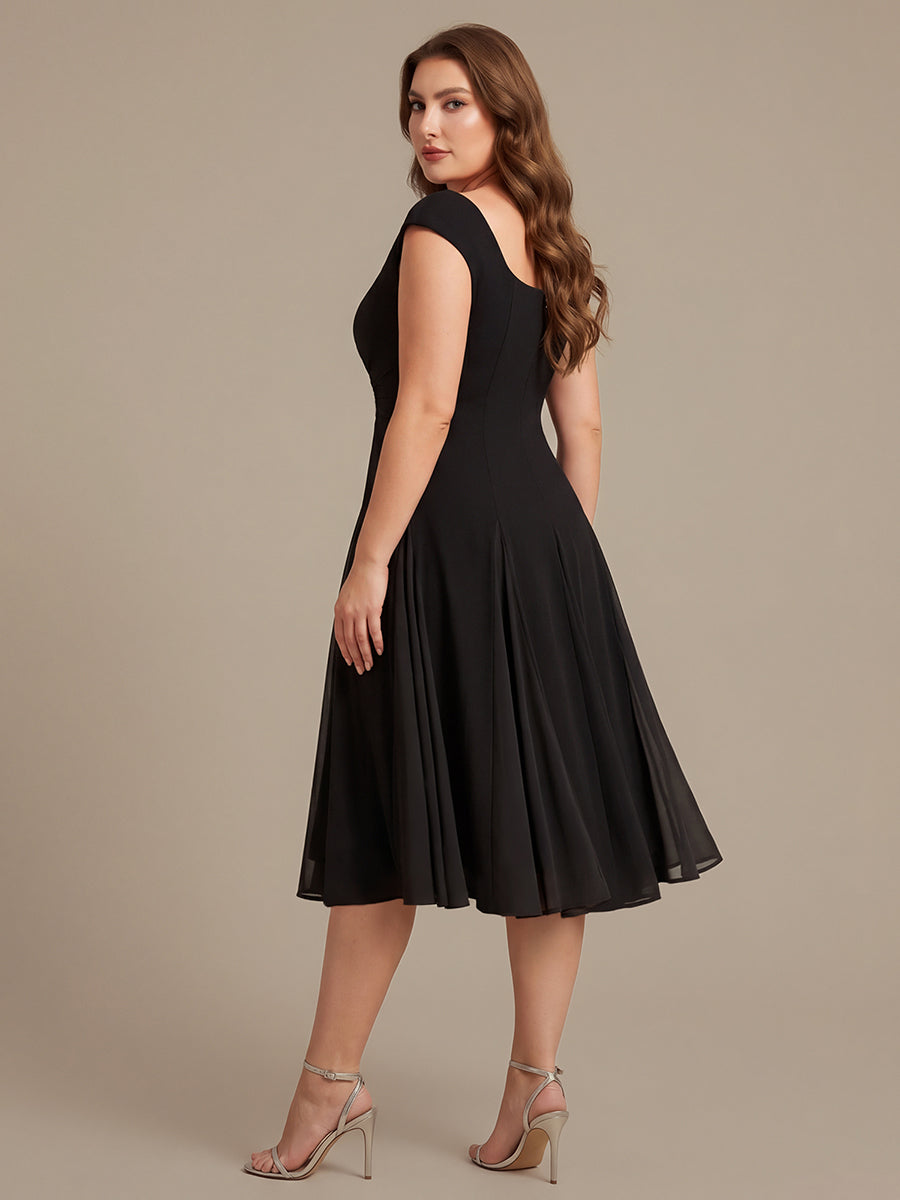 Robe midi de bal sans manches à encolure carrée extensible et patchwork #Couleur_Noir
