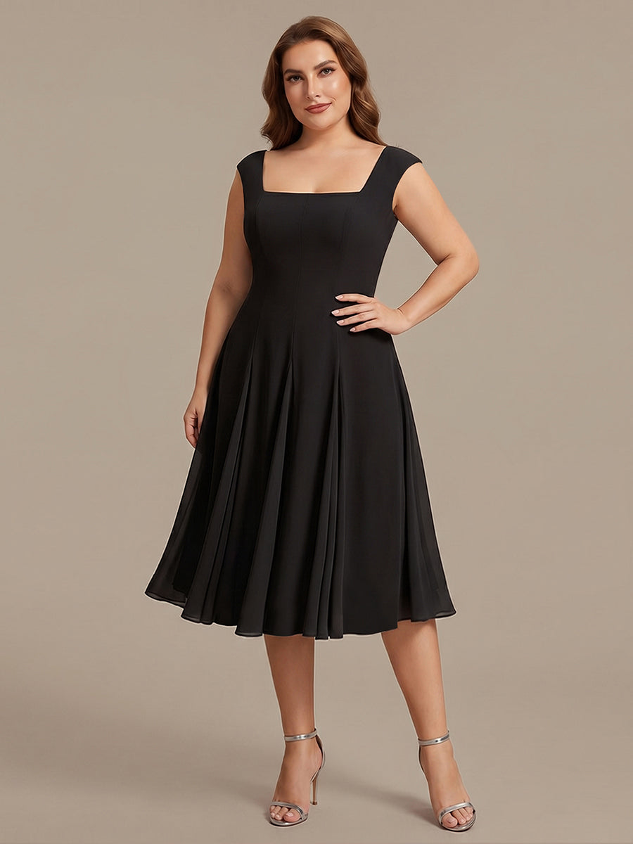 Robe midi de bal sans manches à encolure carrée extensible et patchwork #Couleur_Noir