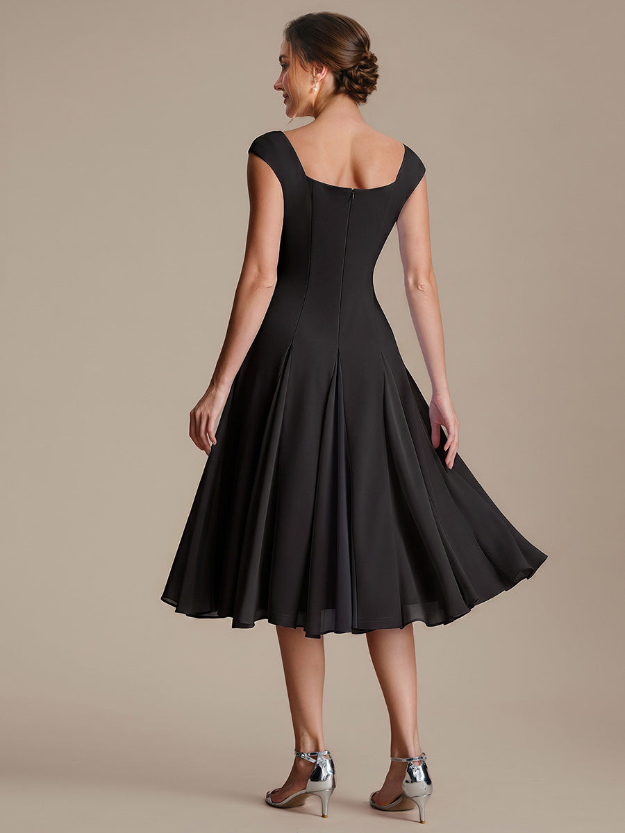 Robe midi de bal sans manches à encolure carrée extensible et patchwork #Couleur_Noir