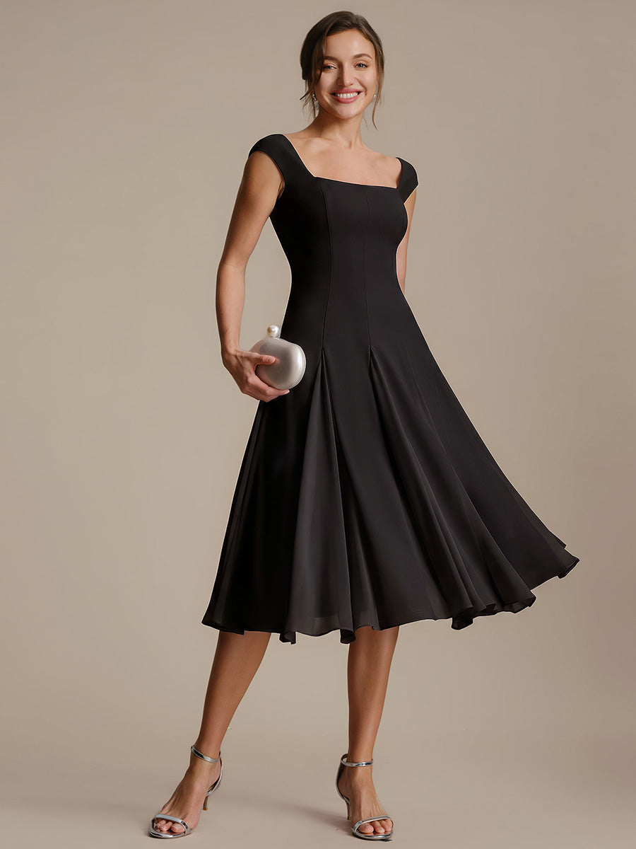 Robe midi de bal sans manches à encolure carrée extensible et patchwork #Couleur_Noir
