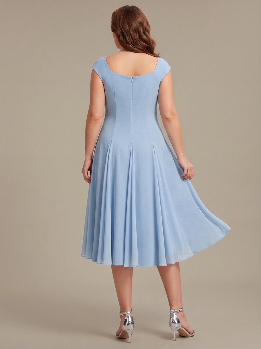 Robe midi de bal sans manches à encolure carrée extensible et patchwork #Couleur_Bleu Glace