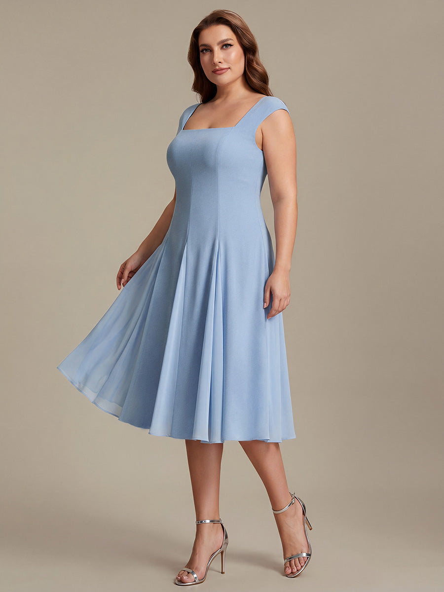 Robe midi de bal sans manches à encolure carrée extensible et patchwork #Couleur_Bleu Glace