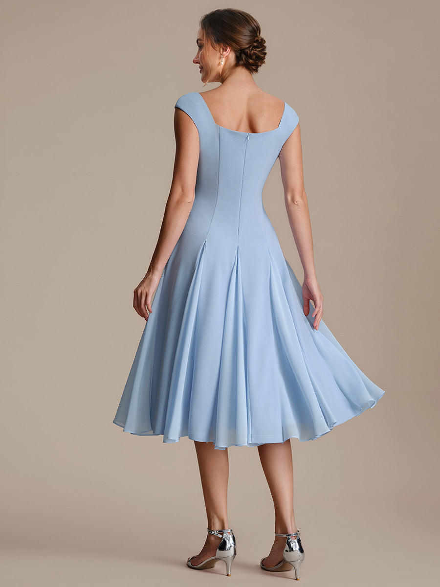 Robe midi de bal sans manches à encolure carrée extensible et patchwork #Couleur_Bleu Glace