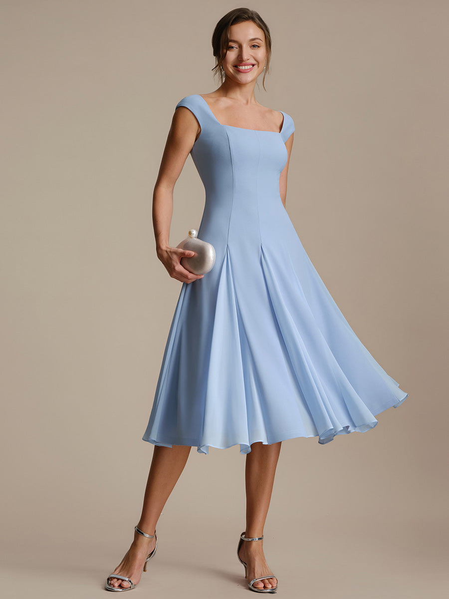 Robe midi de bal sans manches à encolure carrée extensible et patchwork #Couleur_Bleu Glace