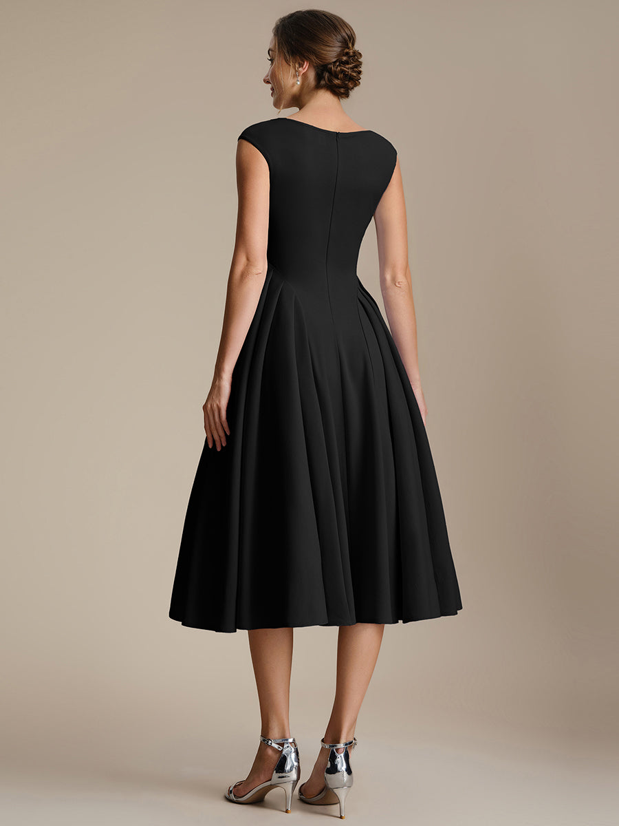 Robe midi sans manches à encolure en V extensible #Couleur_Noir