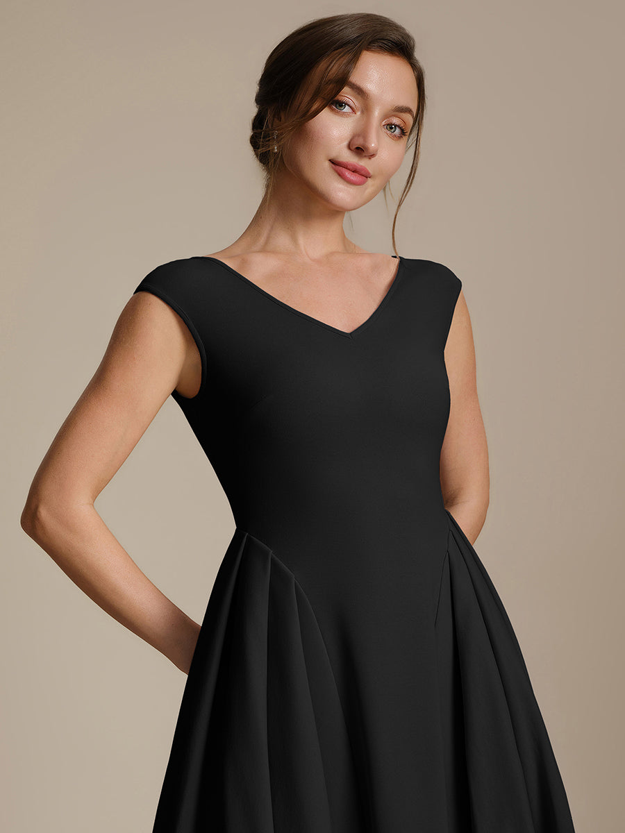 Robe midi sans manches à encolure en V extensible #Couleur_Noir