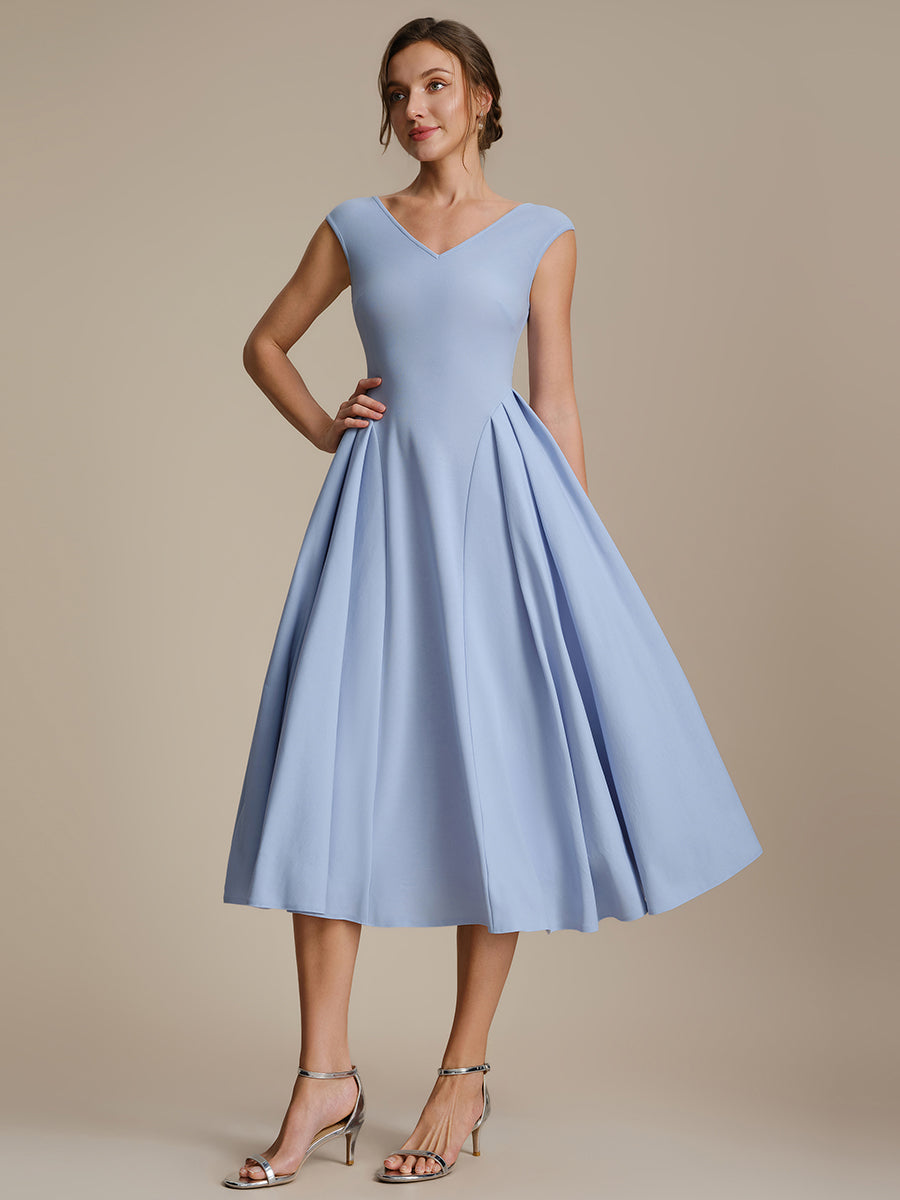 Robe midi sans manches à encolure en V extensible #Couleur_Bleu Glace