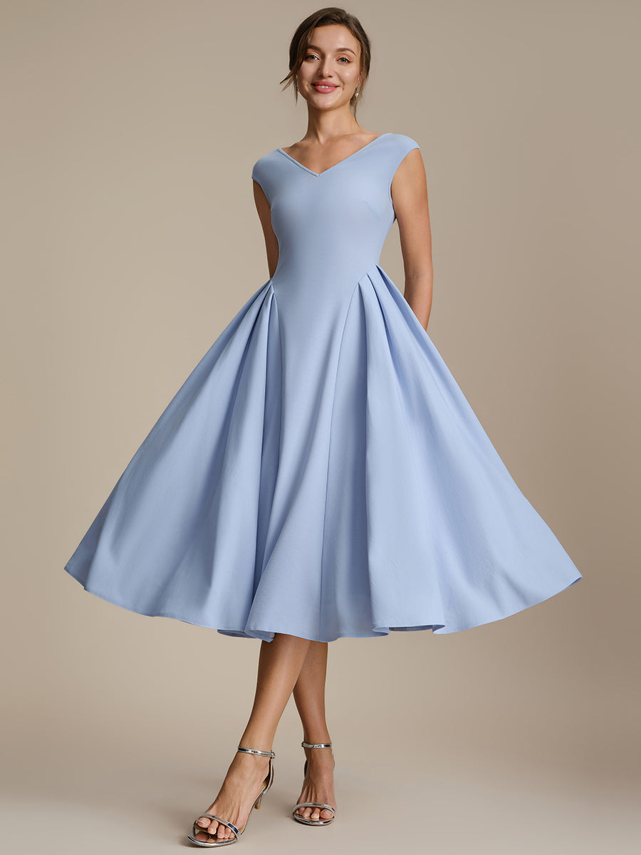 Robe midi sans manches à encolure en V extensible #Couleur_Bleu Glace
