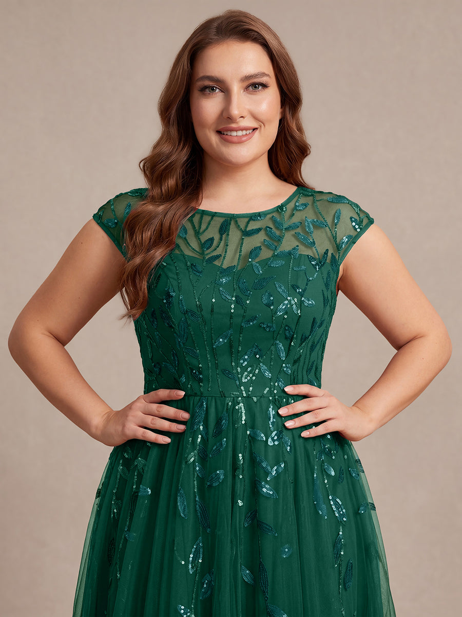 Robe midi évasée à manches courtes en patchwork transparent #Couleur_Vert Fonce