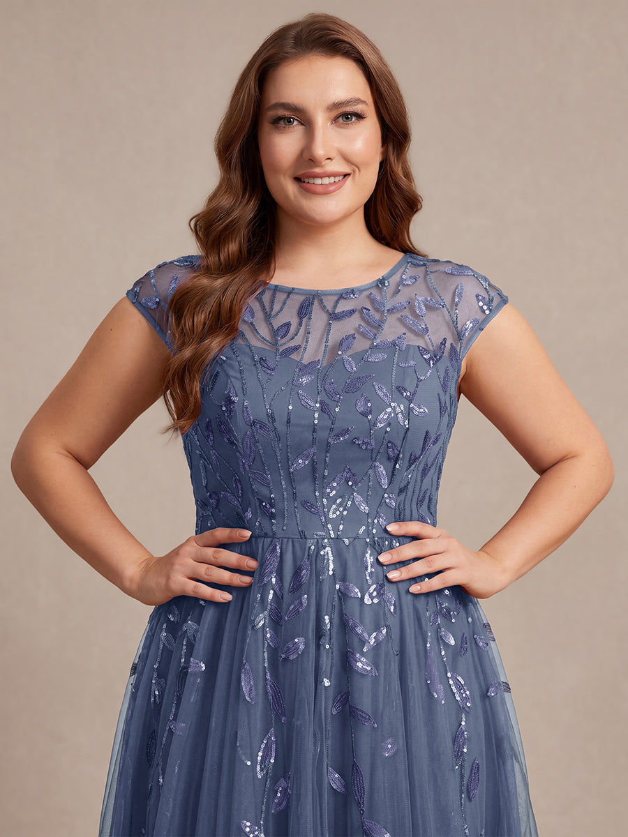 Robe midi évasée à manches courtes en patchwork transparent #Couleur_Marine Fume