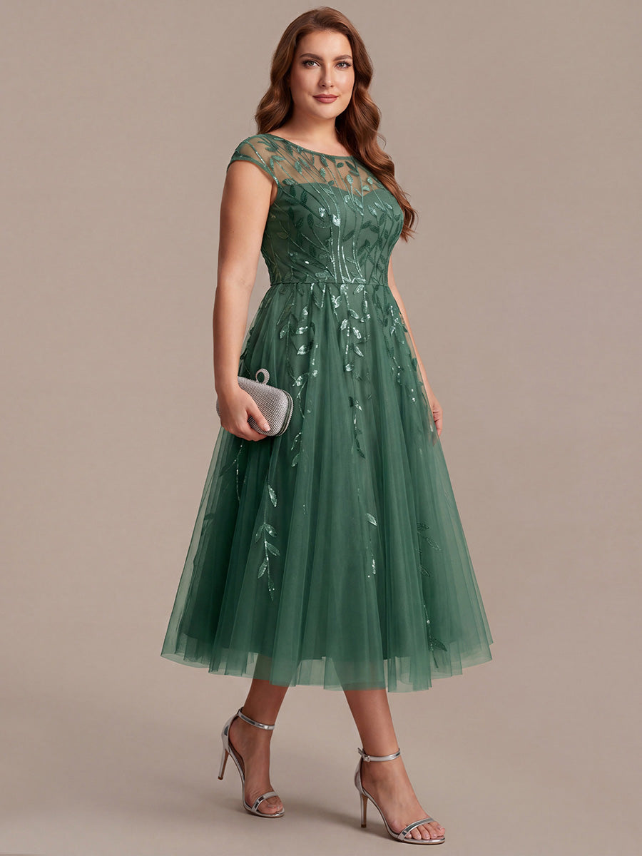 Robe midi évasée à manches courtes en patchwork transparent #Couleur_Eukalyptus Grün