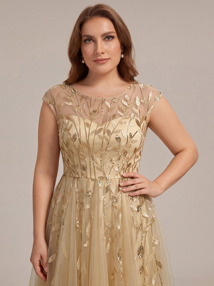 Robe Invitée Mariage Mi-Longue en Tulle Pailleté à Mancherons