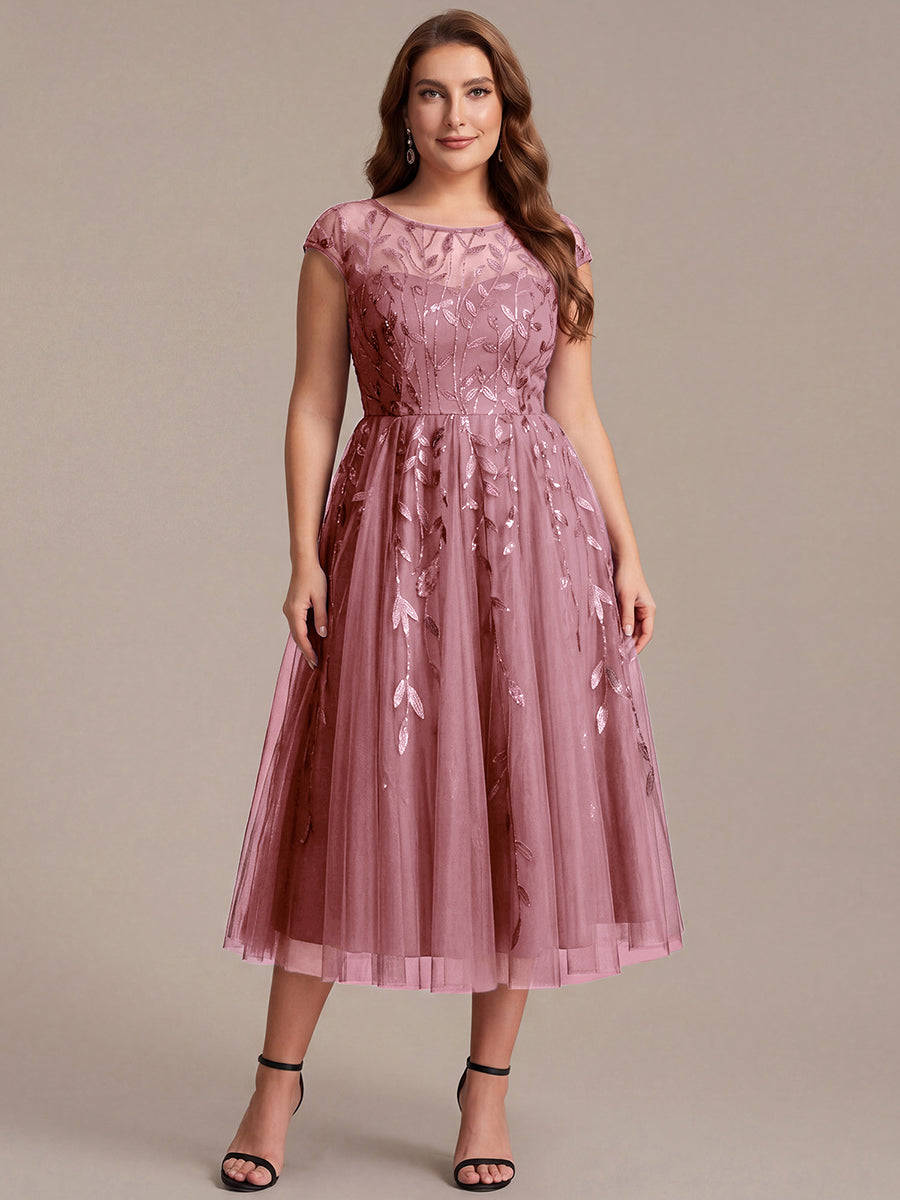 Robe midi évasée à manches courtes en patchwork transparent #Couleur_Orchidee