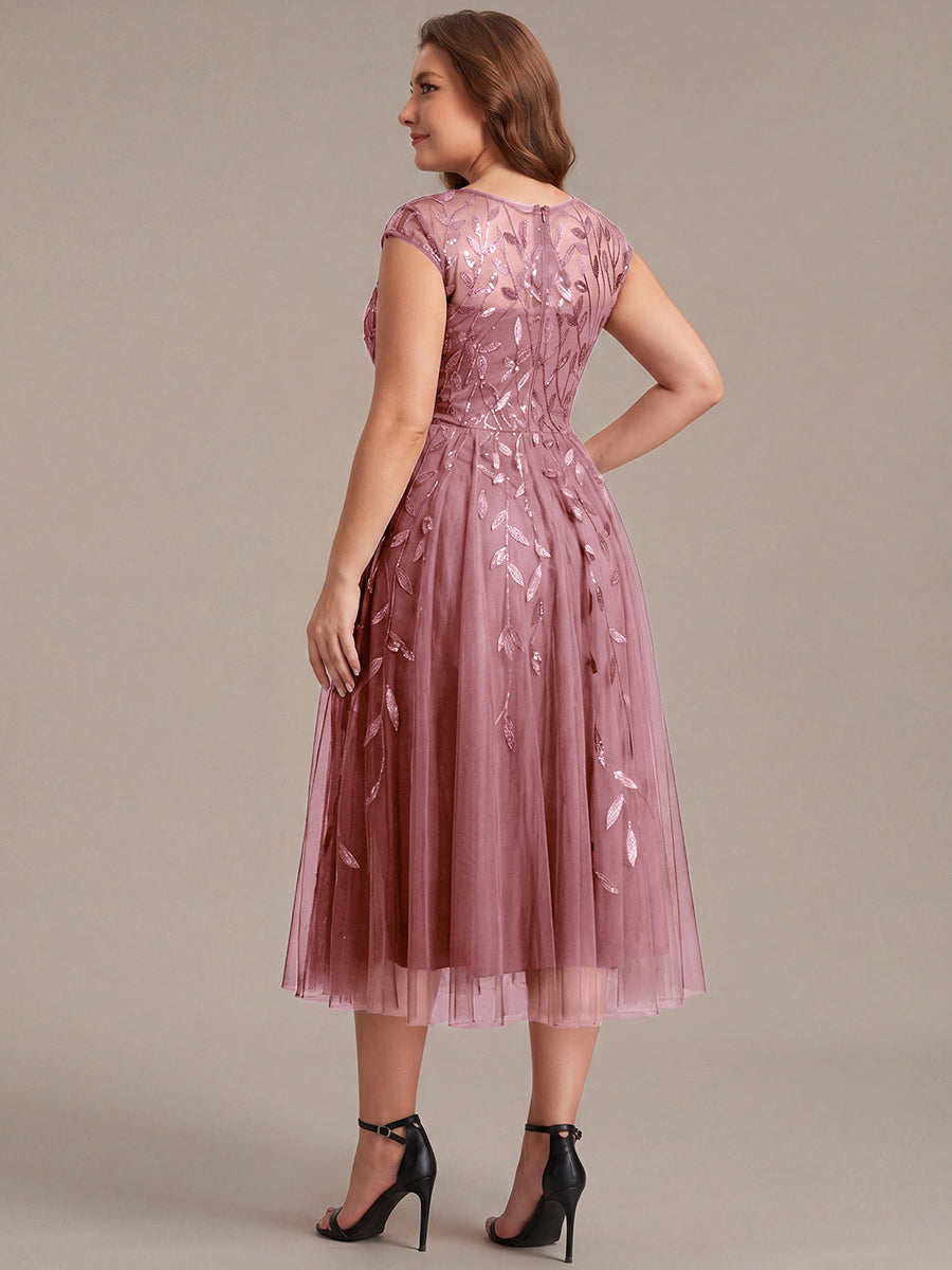 Robe midi évasée à manches courtes en patchwork transparent #Couleur_Orchidee