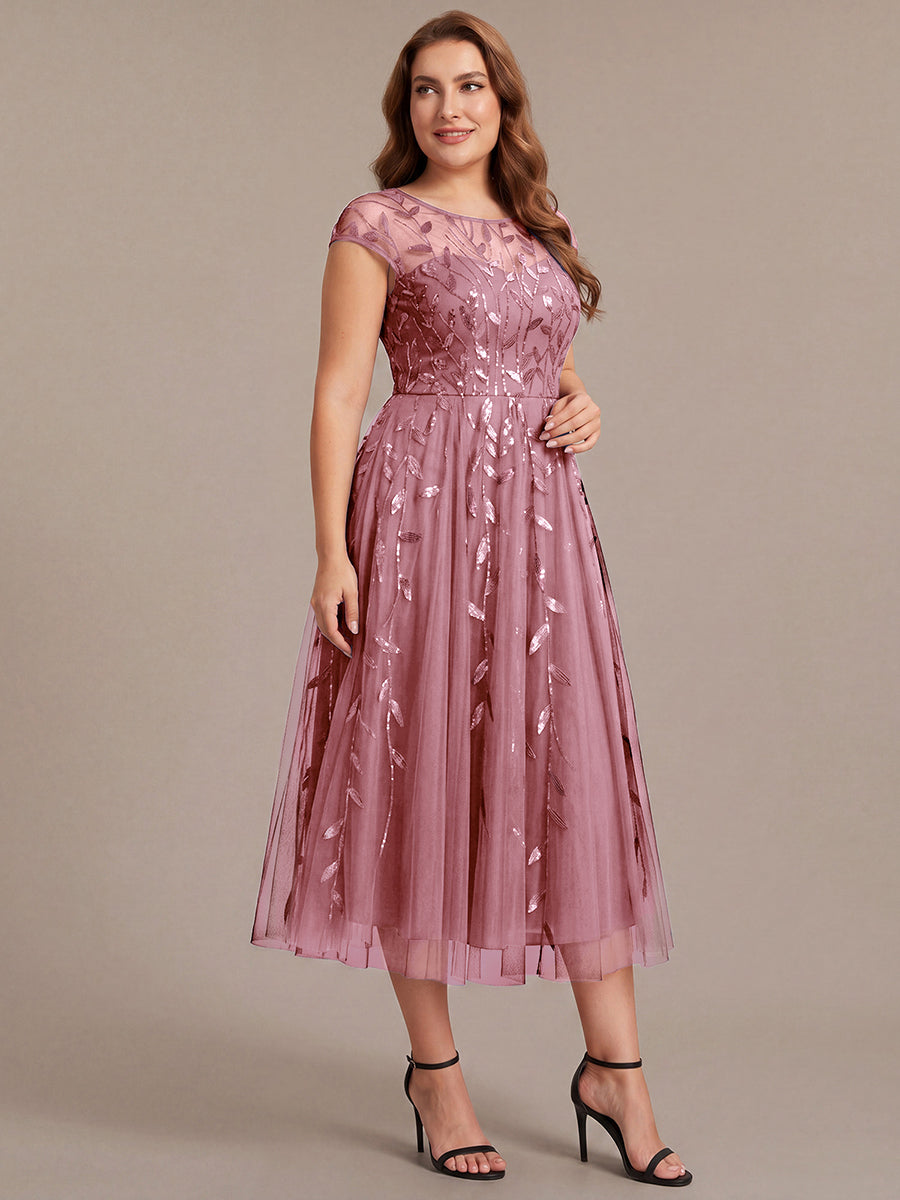 Robe midi évasée à manches courtes en patchwork transparent #Couleur_Orchidee