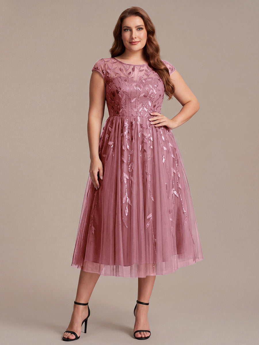 Robe midi évasée à manches courtes en patchwork transparent #Couleur_Orchidee