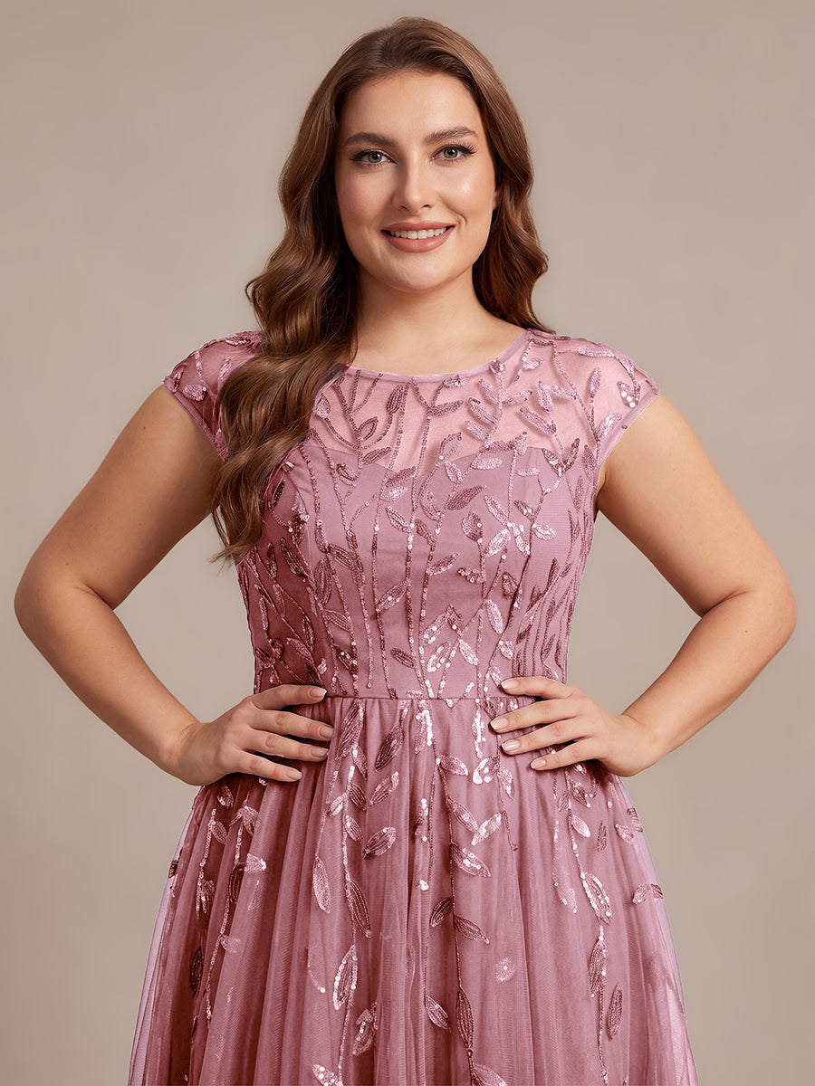 Robe midi évasée à manches courtes en patchwork transparent #Couleur_Orchidee
