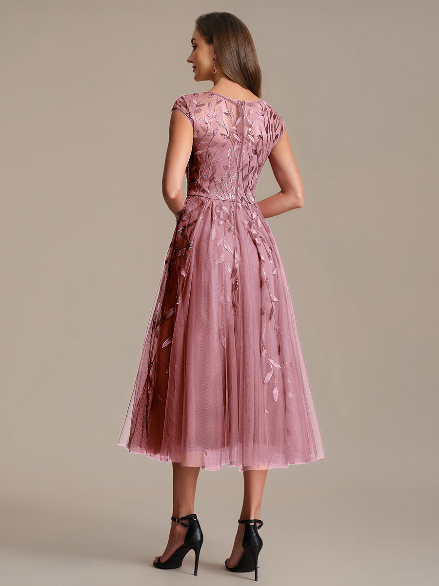 Robe midi évasée à manches courtes en patchwork transparent #Couleur_Orchidee