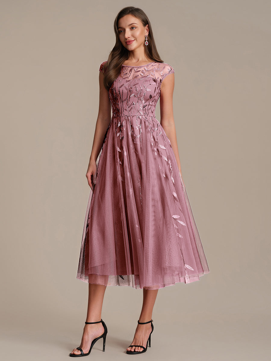 Robe midi évasée à manches courtes en patchwork transparent #Couleur_Orchidee