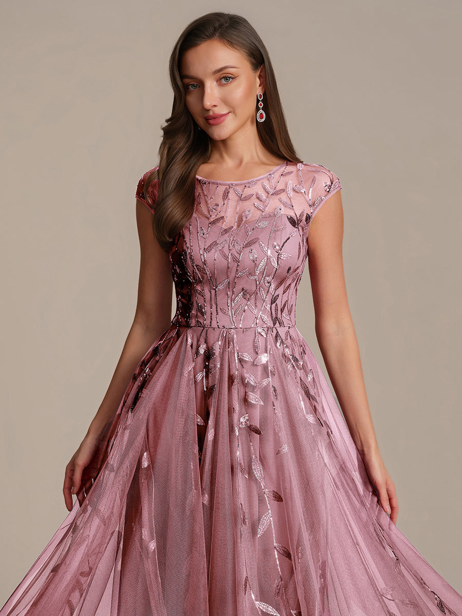 Robe midi évasée à manches courtes en patchwork transparent #Couleur_Orchidee