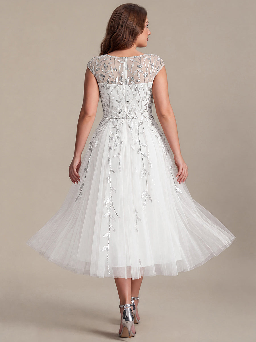 Robe midi évasée à manches courtes en patchwork transparent #Couleur_Blanc
