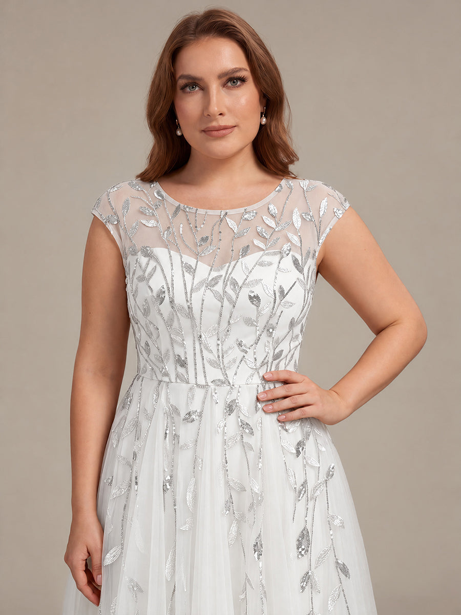 Robe midi évasée à manches courtes en patchwork transparent #Couleur_Blanc