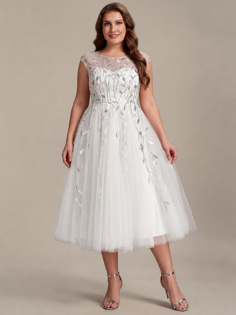 Robe midi évasée à manches courtes en patchwork transparent #Couleur_Blanc