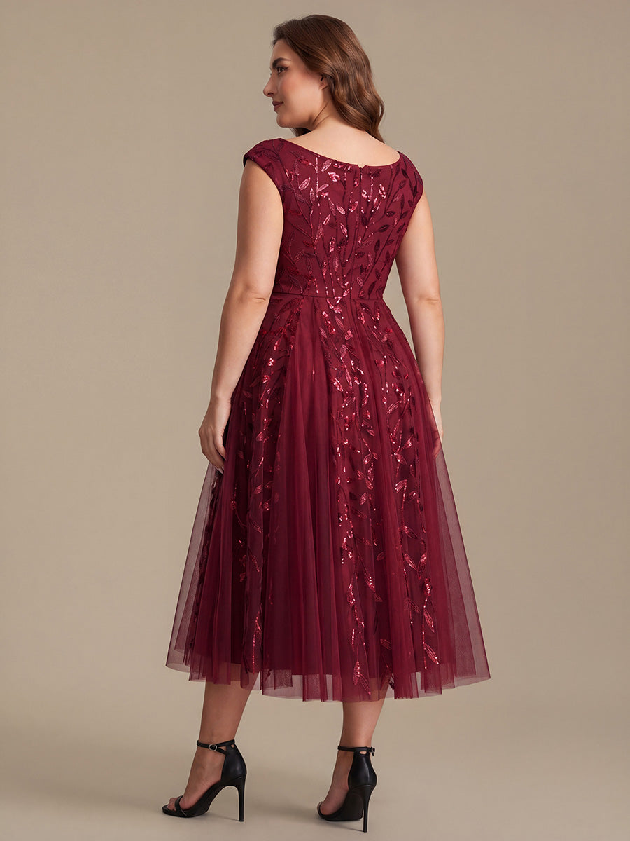Robe midi sans manches col en V à sequins et coupe évasée #Couleur_Bordeaux
