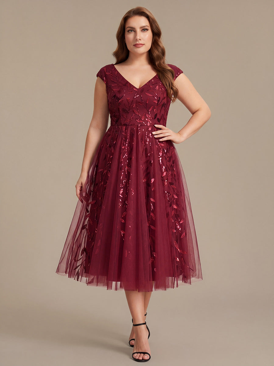 Robe midi sans manches col en V à sequins et coupe évasée #Couleur_Bordeaux