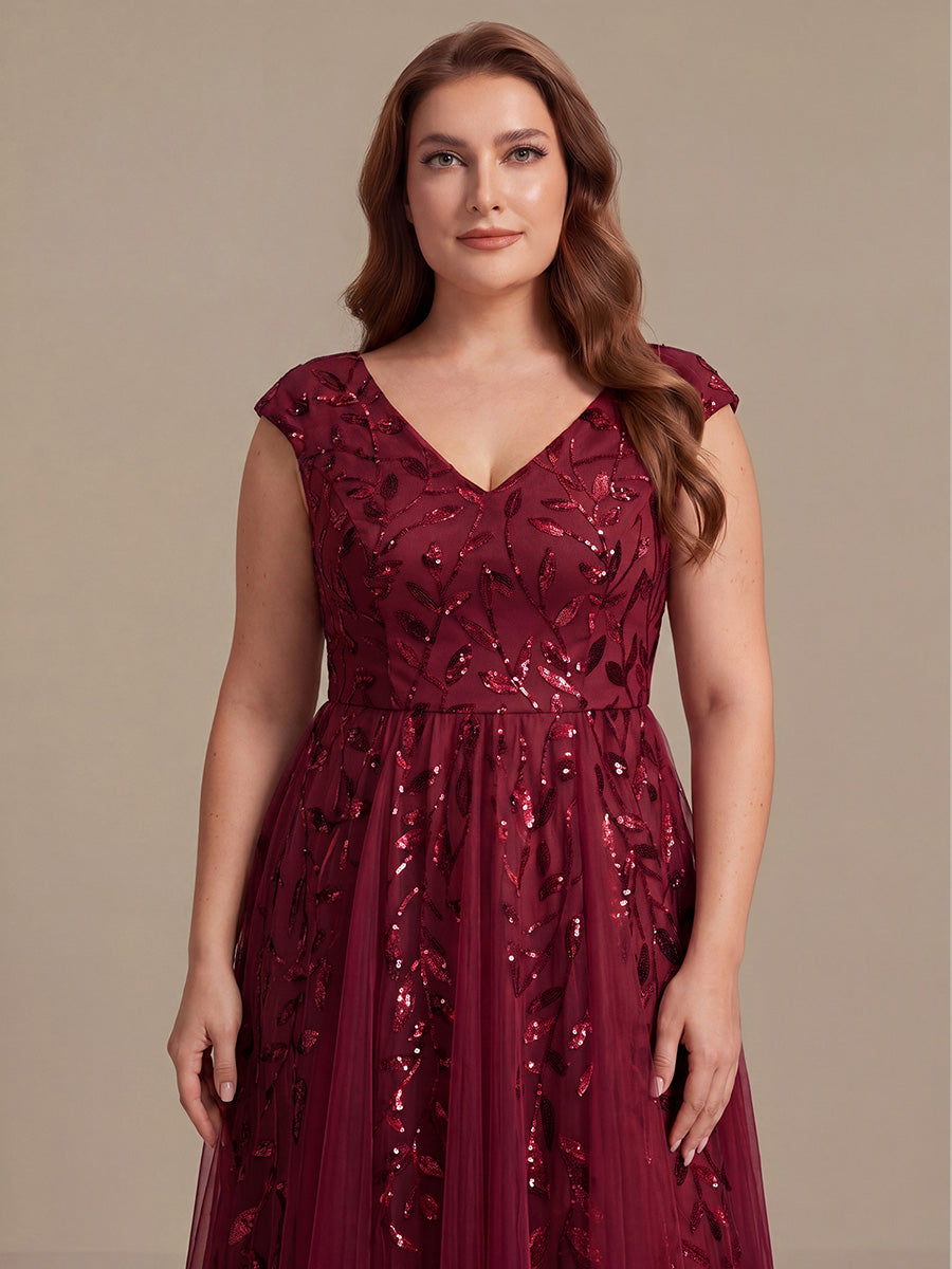 Robe midi sans manches col en V à sequins et coupe évasée #Couleur_Bordeaux