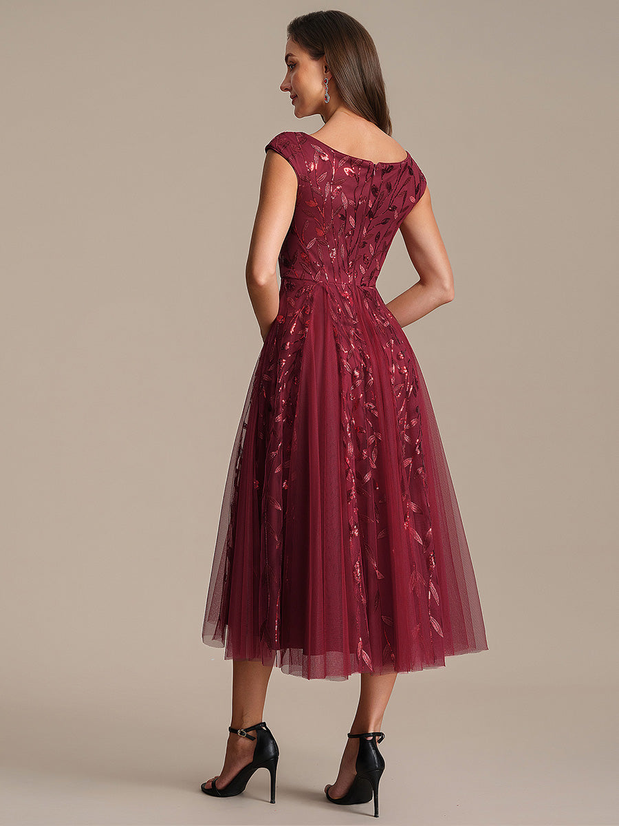 Robe midi sans manches col en V à sequins et coupe évasée #Couleur_Bordeaux