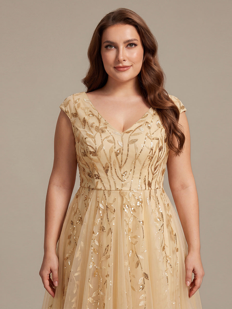 Robe midi sans manches col en V à sequins et coupe évasée #Couleur_Dorée