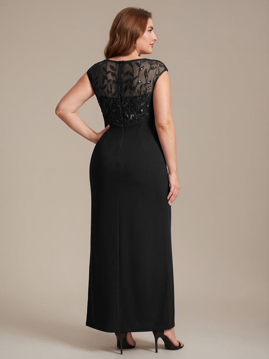 Robe longue moulante asymétrique à manches courtes en sequins extensibles #Couleur_Noir